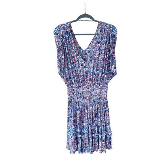 Poupette St Barth Floral Dress Short Sleeve V-Neck Mini Ruffle Tassels Size M - Picture 1 of 16